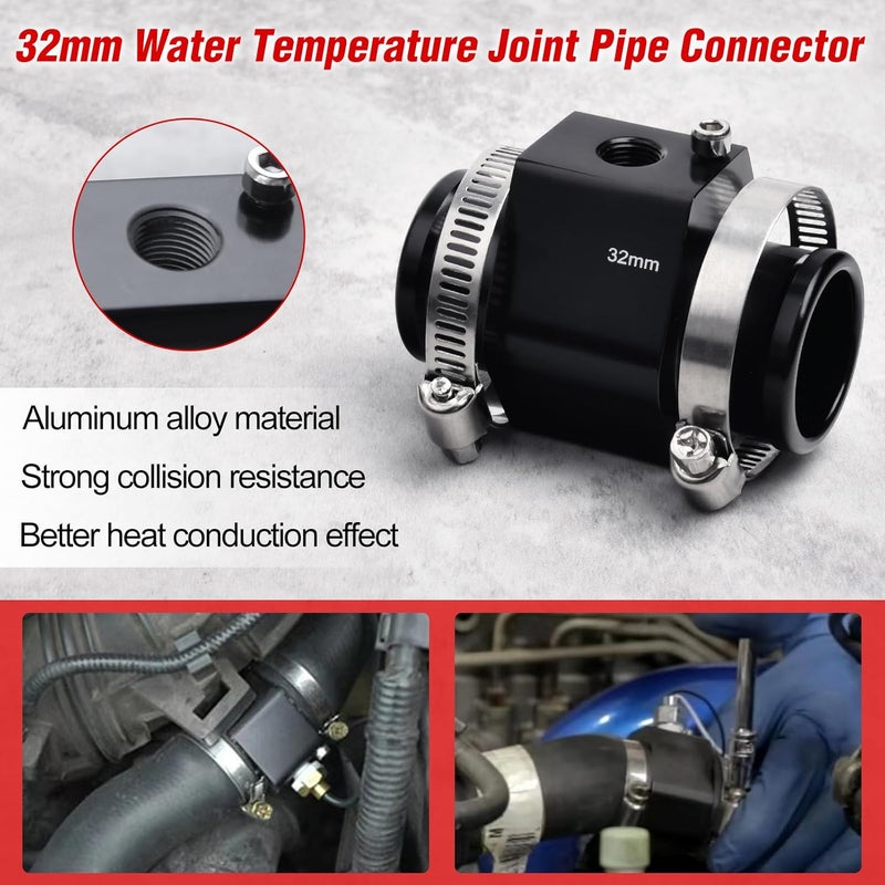 LEONTOOL Aluminum Water Temperature Joint Pipe Connector 32mm 1-1/4" Radiator Hose Sensor Gauge Adapter with 2 Hose Clamps Water Temp Meter Gauge Joint Pipe Temperature Sensor Adapter - Image 4